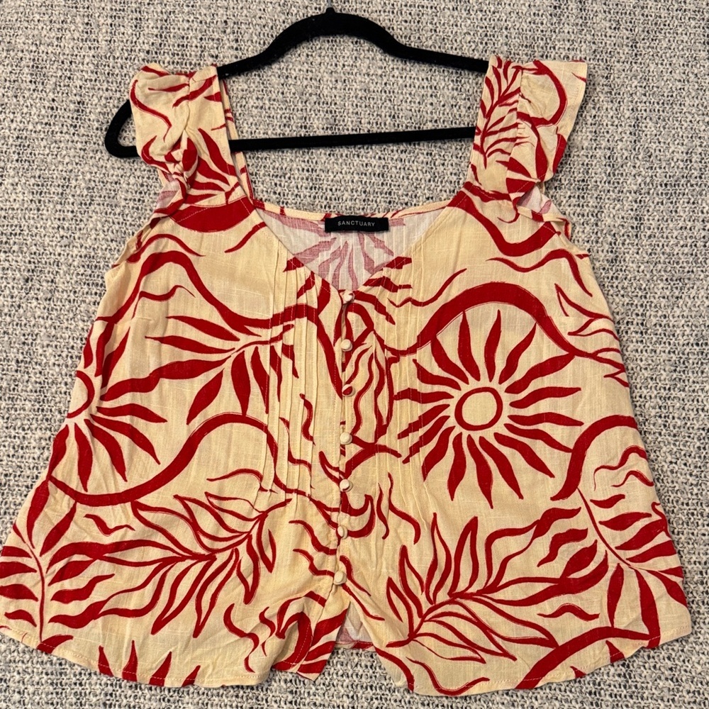 Sanctuary Red and Cream Floral Blouse size LG - Picture 1 of 4